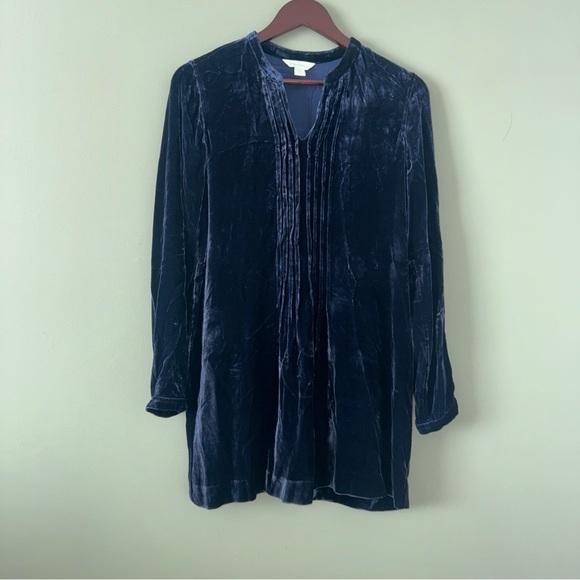 Sundance Hendrix Silk Blend Navy Velvet Shirt Mini Dress Long Sleeve Sz XS - Picture 2 of 11